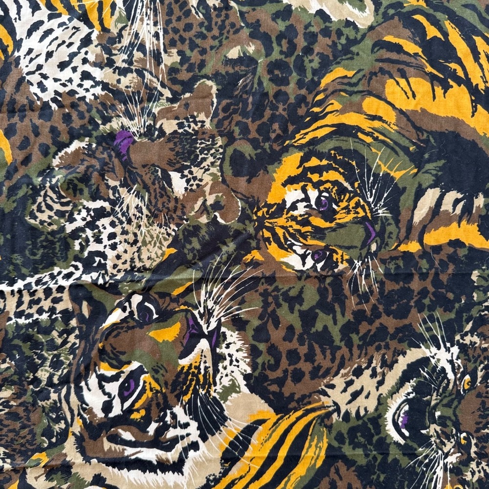 Vintage Jungle Animal Print Fabric Panel Tigers Leopards‎ Upholstery 32x61 80's